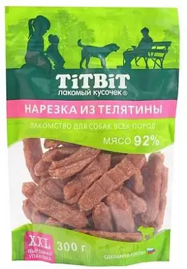 TiTBiT лакомство для собак всех пород нарезка из телятины, выгодная упаковка XXL